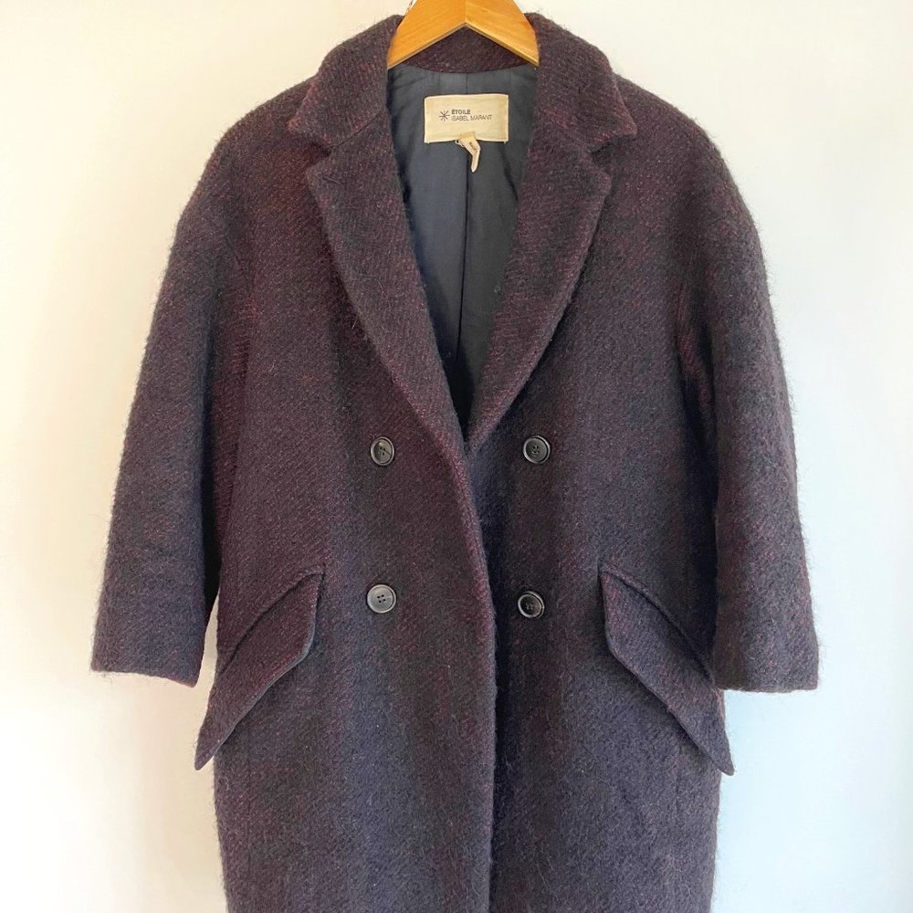 Isabel Marant Plum-Black Wool-Blend Double-Breasted Pea Coat